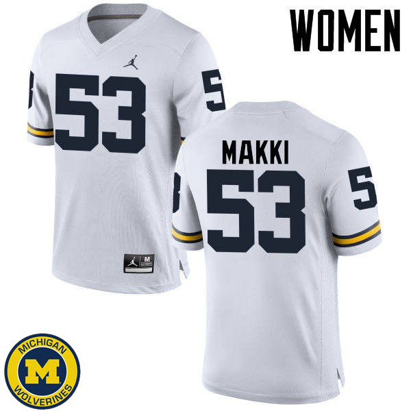 Womens Michigan Wolverines #53 Salim Makki White Official Game Football Jersey